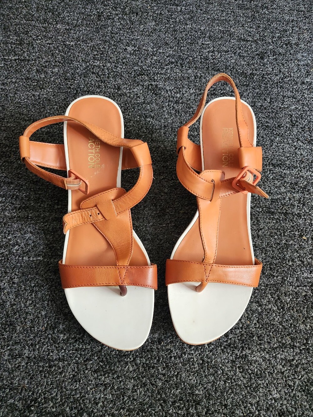 Women’s Orange Leather T-Strap Sandals -
